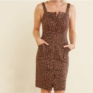 Level 99 Evereve Spiced Leopard Print Stretch Linen Dress Sz XS